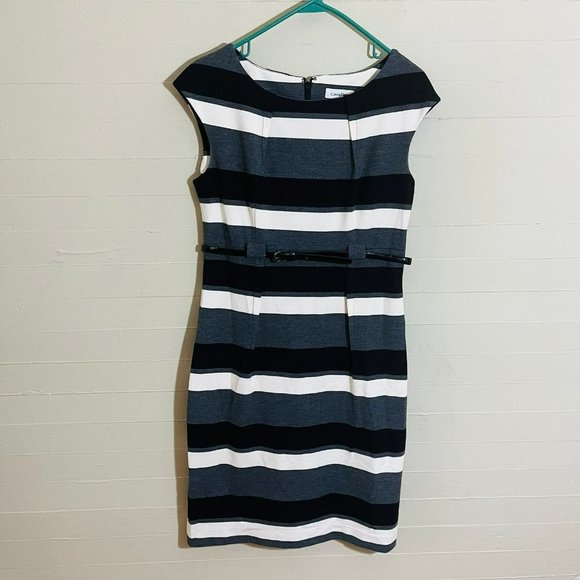 Calvin Klein Black and White Striped Mini Dress - Picture 2 of 9